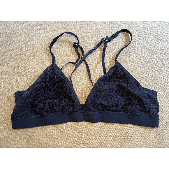 aerie Blue Leopard Print Women’s Medium Bralette Spaghetti Cross Strap - Picture 1 of 4